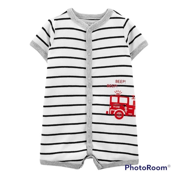 Carter's Other - NWT Carter’s Fire Engine white Striped Romper Toddler Boy’s 24 Mth. NEW